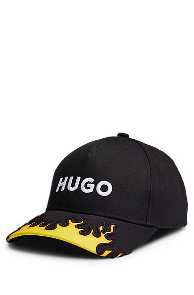 Cotton-twill cap with 3D flame and logo embroidery, Black