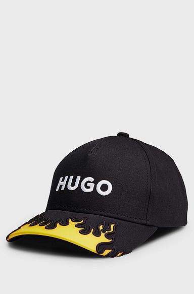 Cotton-twill cap with 3D flame and logo embroidery, Black