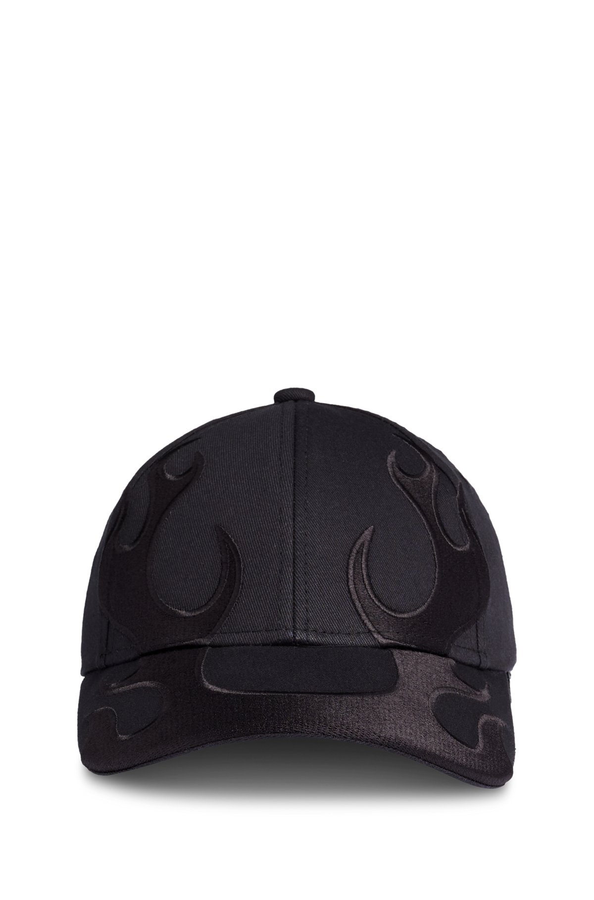 Flame-embroidered cap in cotton twill, Black