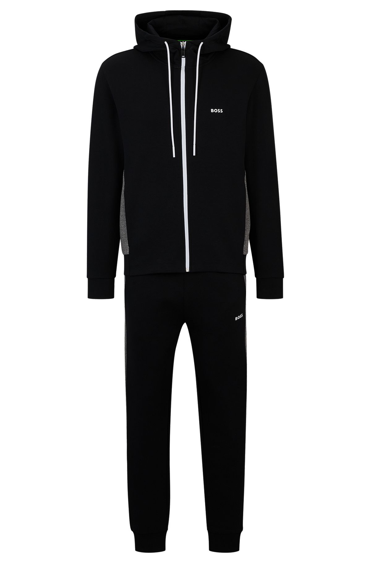 Stretch-cotton tracksuit with fabric contrasts, Black