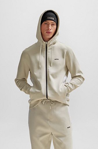 Stretch-cotton tracksuit with fabric contrasts, Light Beige