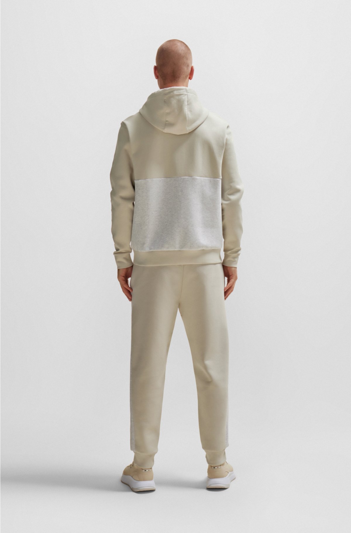 Stretch-cotton tracksuit with fabric contrasts, Natural