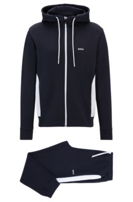 BOSS - Trainingsanzug aus Stretch-Baumwolle mit kontrastierenden  