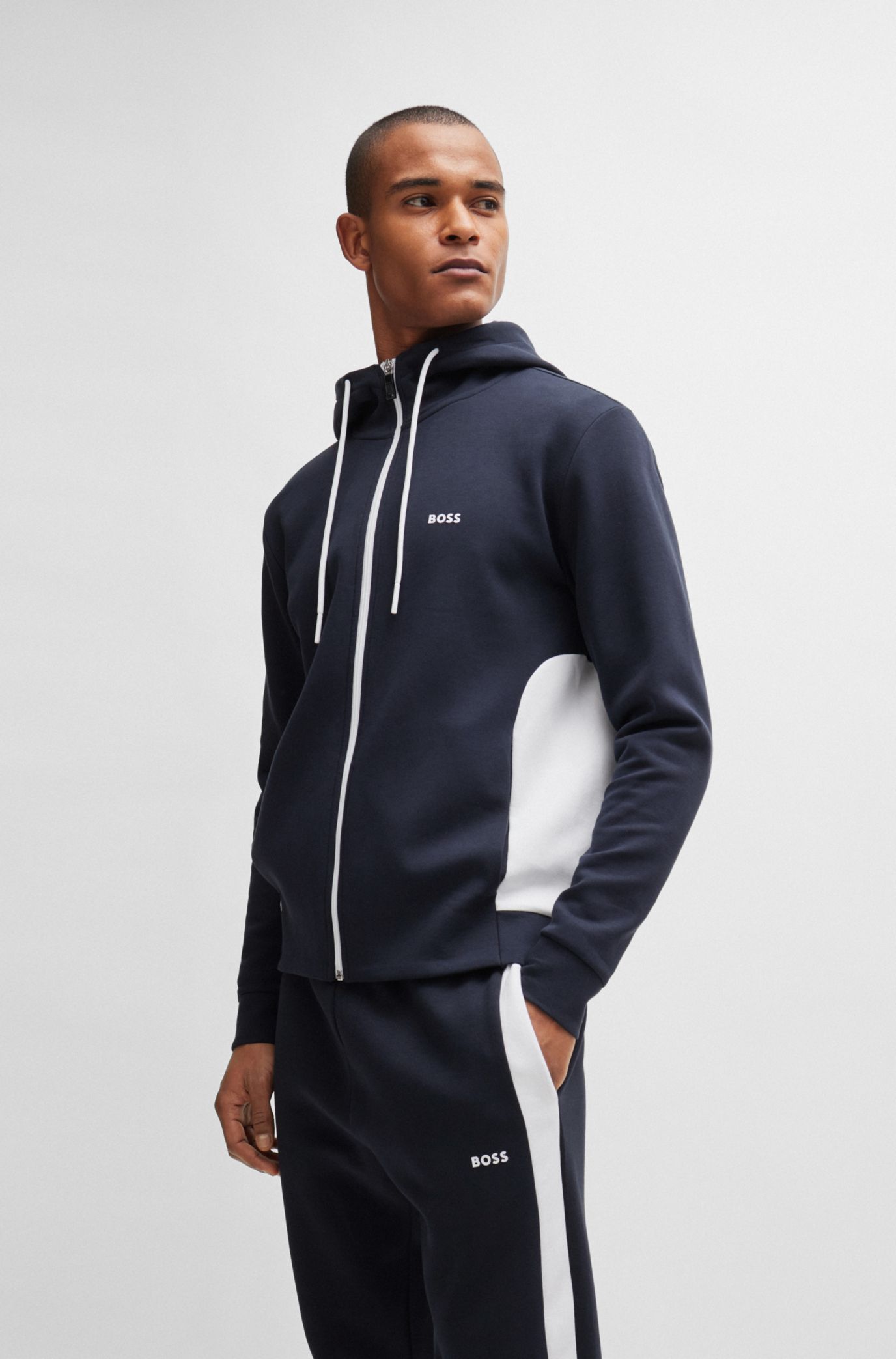 Stretch-cotton tracksuit with fabric contrasts