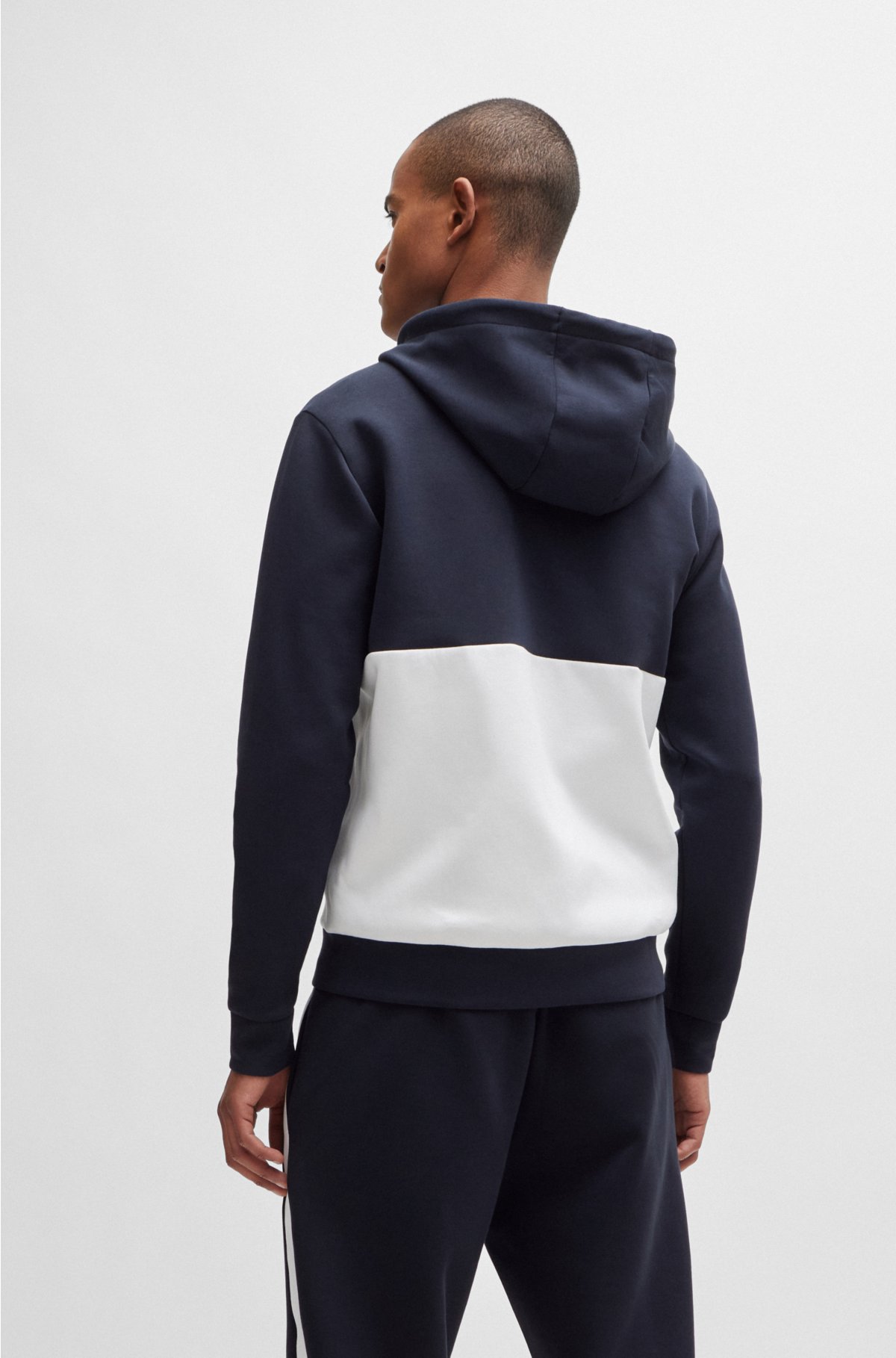 Stretch-cotton tracksuit with fabric contrasts, Dark Blue