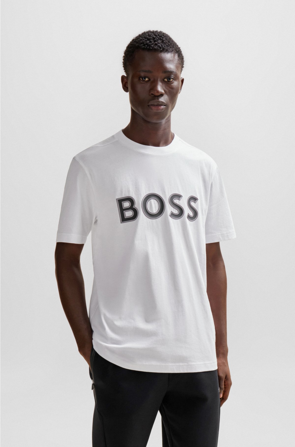 BOSS - コットンジャージー レギュラーフィットTシャツ ロゴプリント