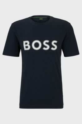 Cotton-jersey regular-fit T-shirt with logo print, Dark Blue