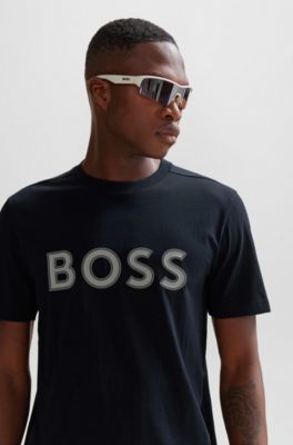 Cotton-jersey regular-fit T-shirt with logo print, Dark Blue