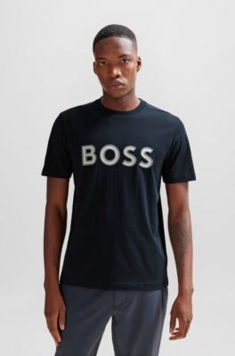 Cotton-jersey regular-fit T-shirt with logo print, Dark Blue