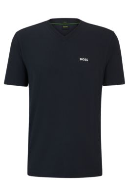 Stretch-cotton regular-fit T-shirt with contrast logo, Dark Blue
