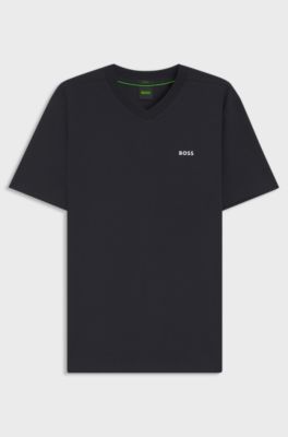 Stretch-cotton regular-fit T-shirt with contrast logo, Dark Blue