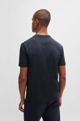 Stretch-cotton regular-fit T-shirt with contrast logo, Dark Blue