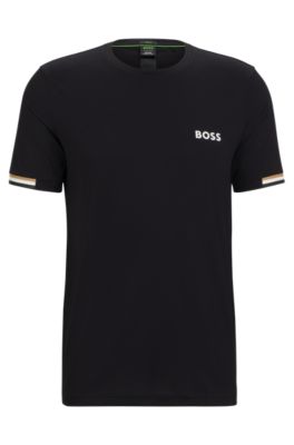 BOSS - Waffle-fabric T-shirt with signature-stripe artwork