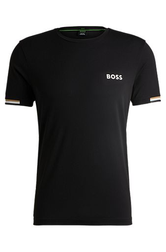 T-shirt en tissu gaufré avec rayures artistiques emblématiques, Noir