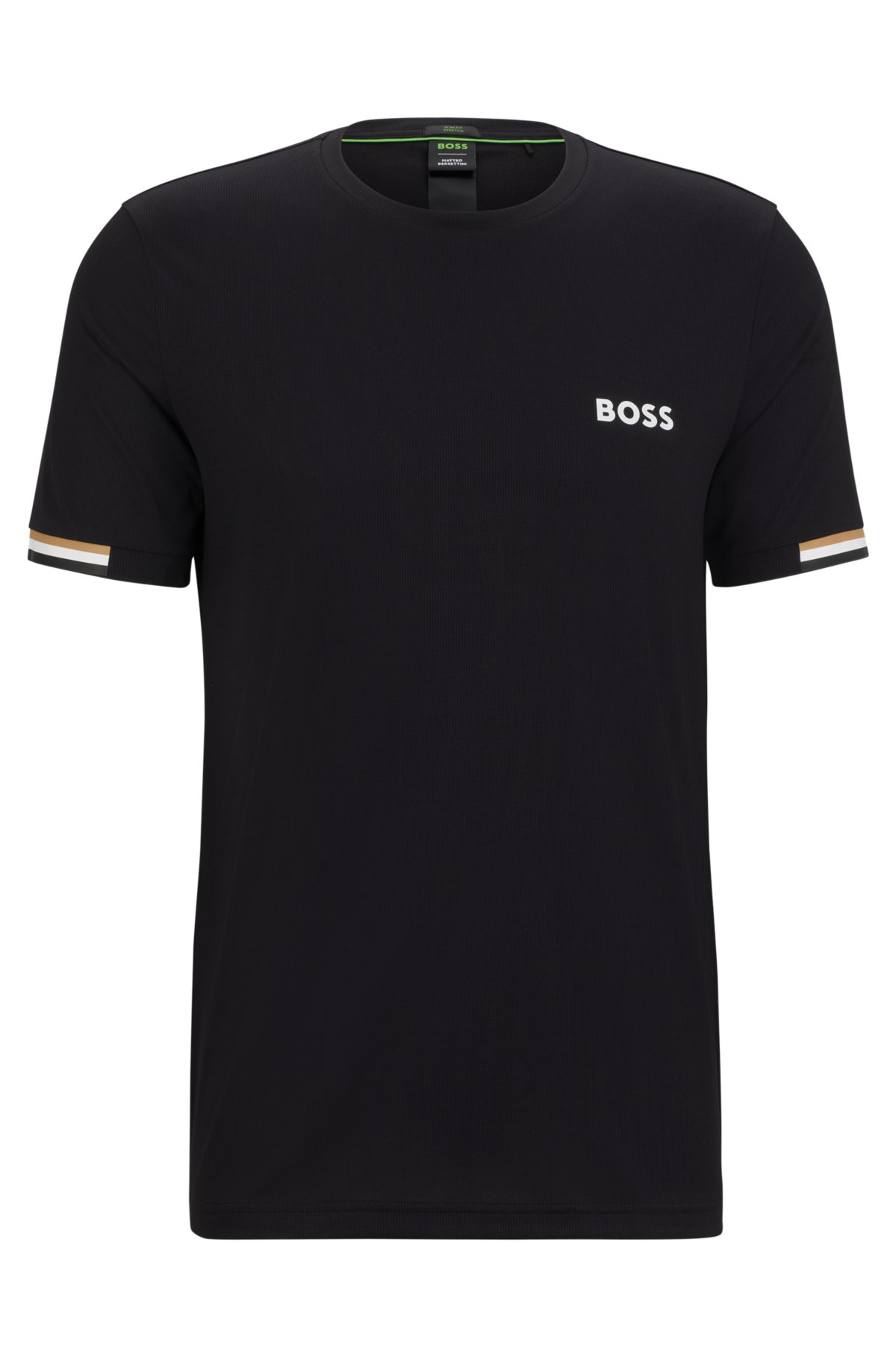 BOSS x Matteo Berrettini waffle-fabric T-shirt with signature-stripe artwork, Black