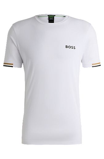 T-shirt en tissu gaufré avec rayures artistiques emblématiques, Blanc