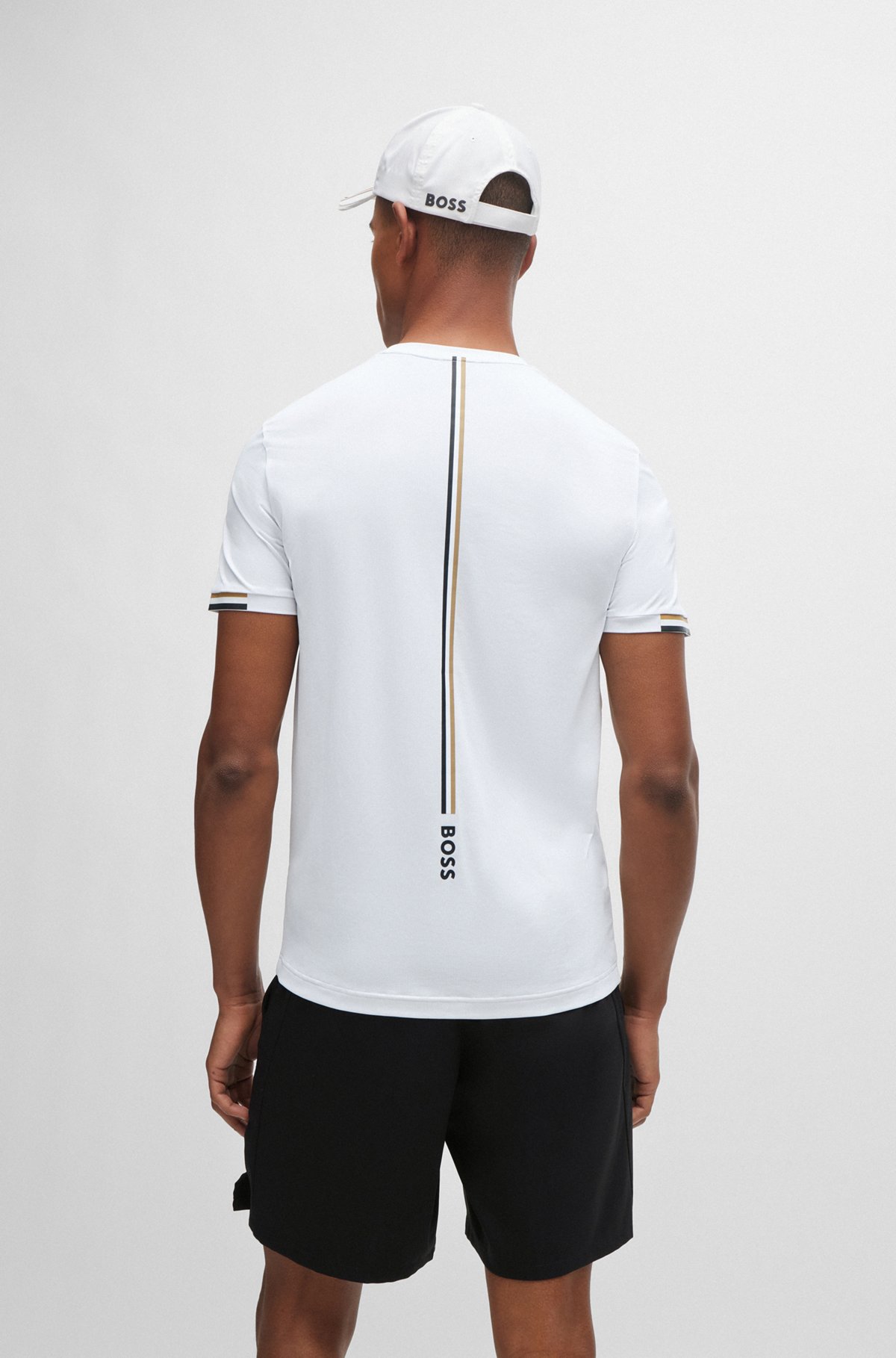 BOSS x Matteo Berrettini waffle-fabric T-shirt with signature-stripe artwork, White
