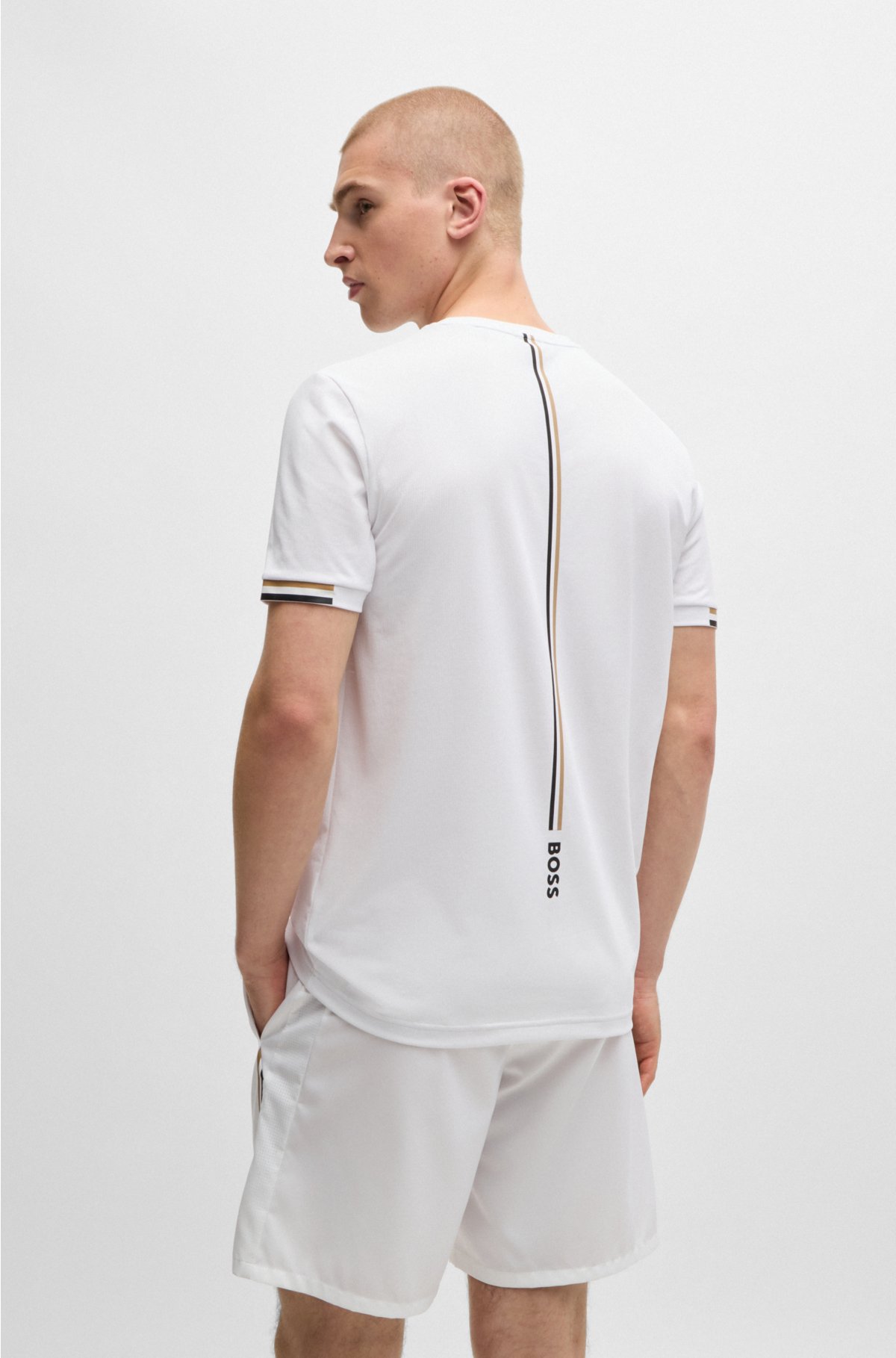 BOSS x Matteo Berrettini waffle-fabric T-shirt with signature-stripe artwork, White