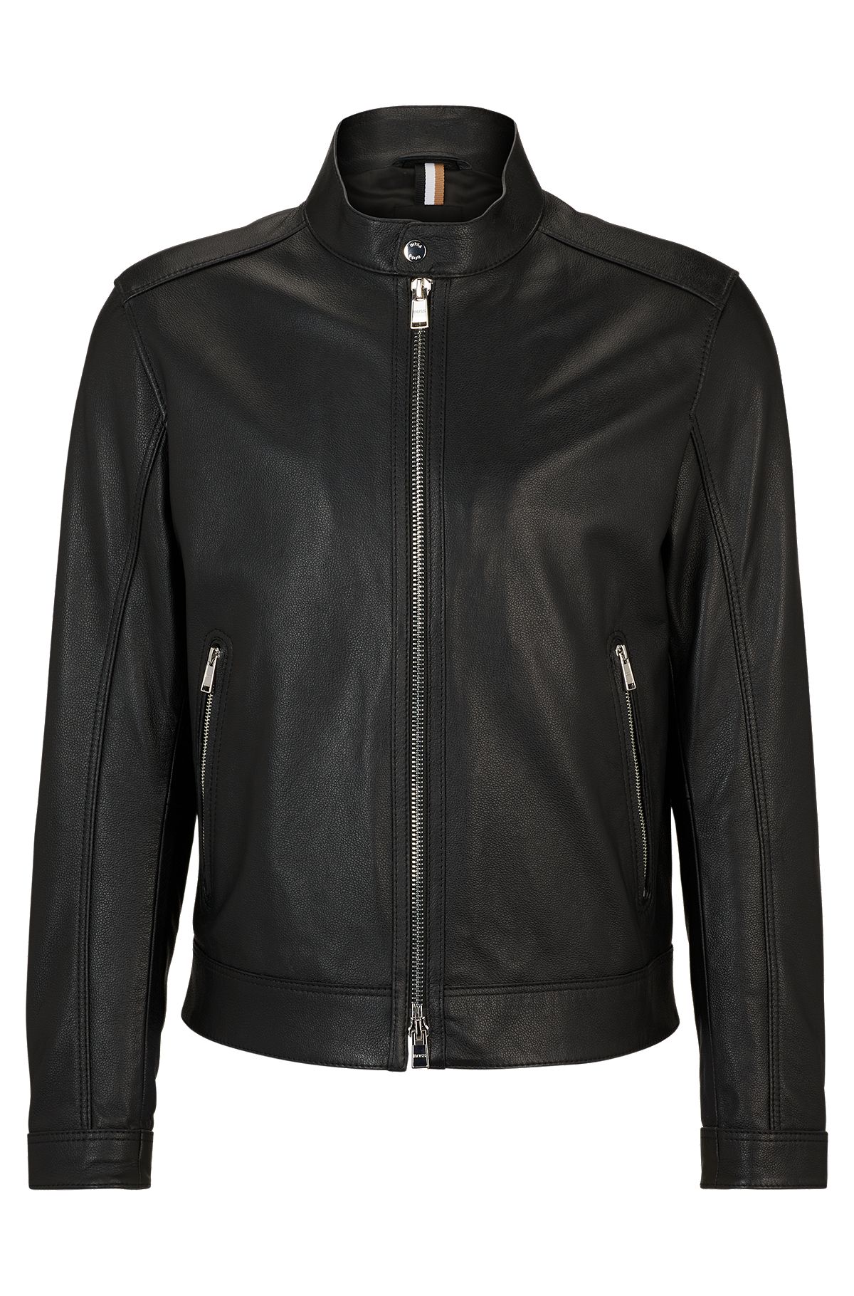 Regular-fit jacket in grained leather, Black