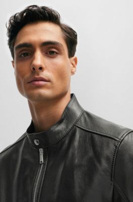 BOSS Regularfit jacket in grained leather