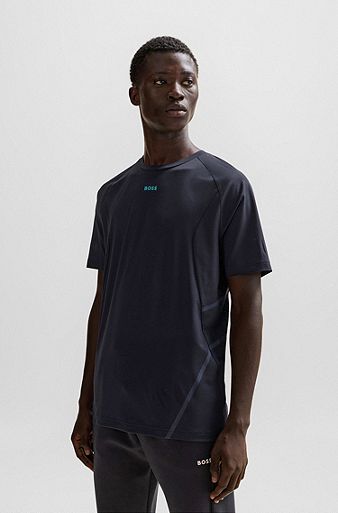 Super-stretch slim-fit T-shirt with decorative reflective artwork, Dark Blue