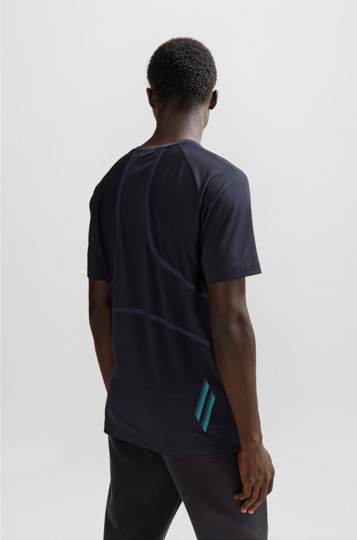 Super-stretch slim-fit T-shirt with decorative reflective artwork, Dark Blue