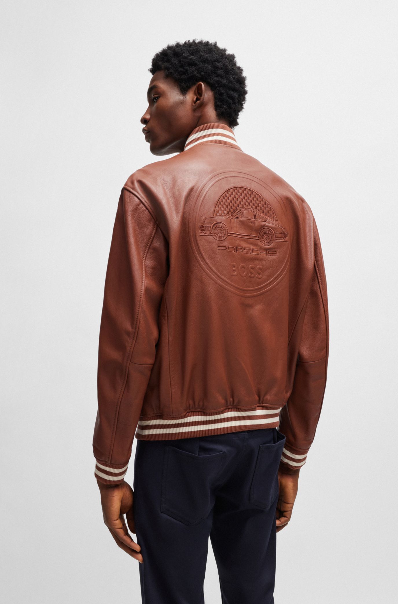 Hugo boss tan leather 2025 jacket