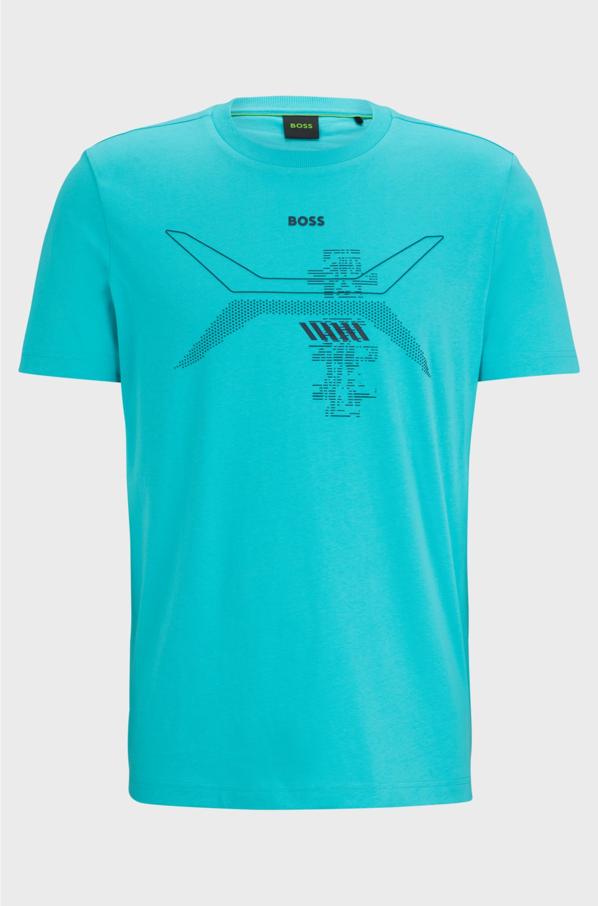 Cotton-jersey T-shirt with crew neck and seasonal artwork, Turquoise