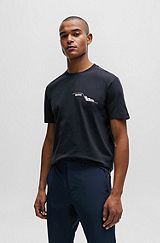 Cotton-jersey T-shirt with crew neck and seasonal artwork, Dark Blue