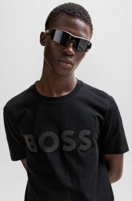 BOSS - Cotton-jersey T-shirt with decorative reflective hologram logo