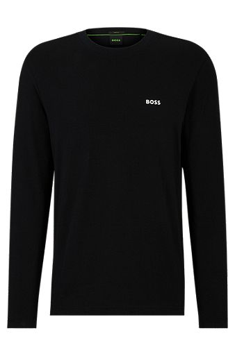Stretch-cotton regular-fit T-shirt with contrast logo, Black