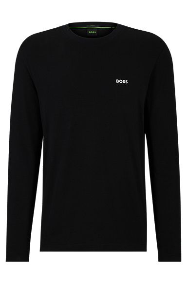 T-shirt Regular Fit en coton stretch avec logo contrastant, Noir