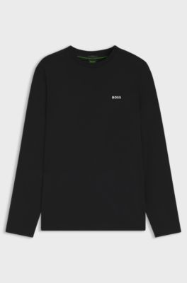 Long-sleeved T-shirt in stretch cotton with contrast logo, Black