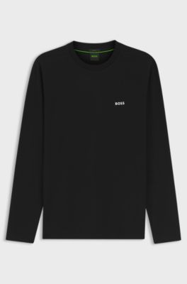 Stretch-cotton T-shirt with contrast logo, Black