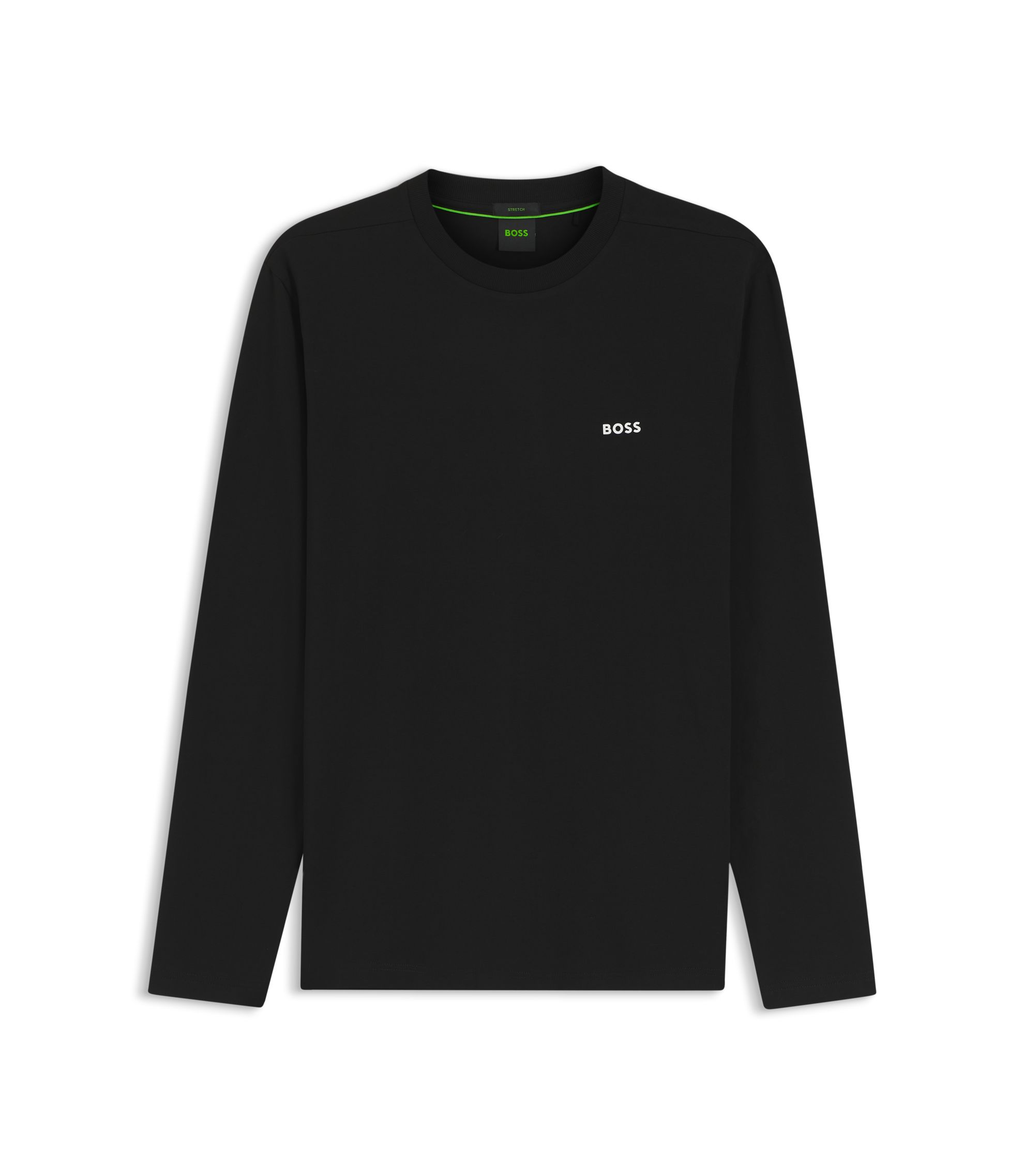 BOSS 長袖トレーニングシャツ BOSS - ストレッチコットン Tシャツ コントラストロゴ - ブラック
