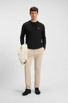 Maglia a maniche lunghe in cotone elasticizzato con logo a contrasto, Nero