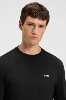 Stretch-cotton T-shirt with contrast logo, Black
