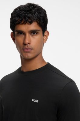 Stretch-cotton T-shirt with contrast logo, Black