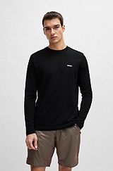T-shirt Regular Fit en coton stretch avec logo contrastant, Noir