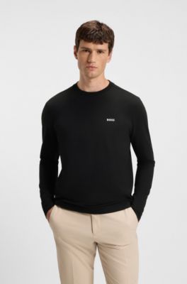 Stretch-cotton T-shirt with contrast logo, Black