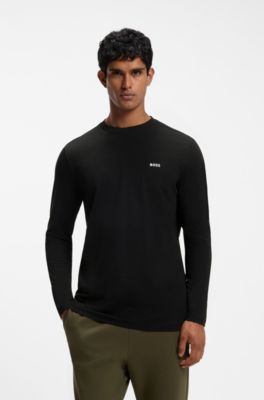 Stretch-cotton T-shirt with contrast logo, Black