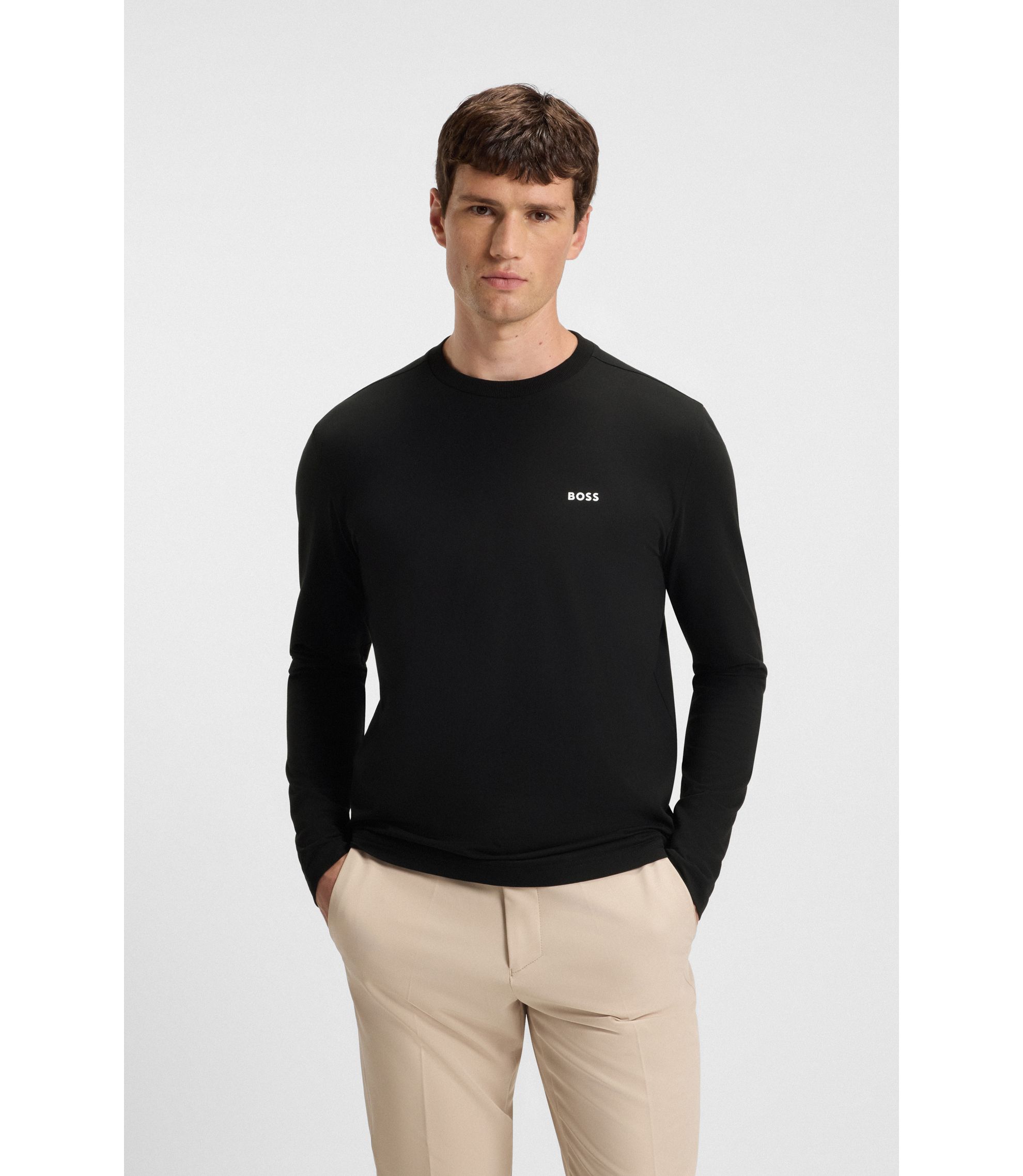 T-Shirt mit langen Ärmeln aus Stretch-Baumwolle mit Kontrast-Logo