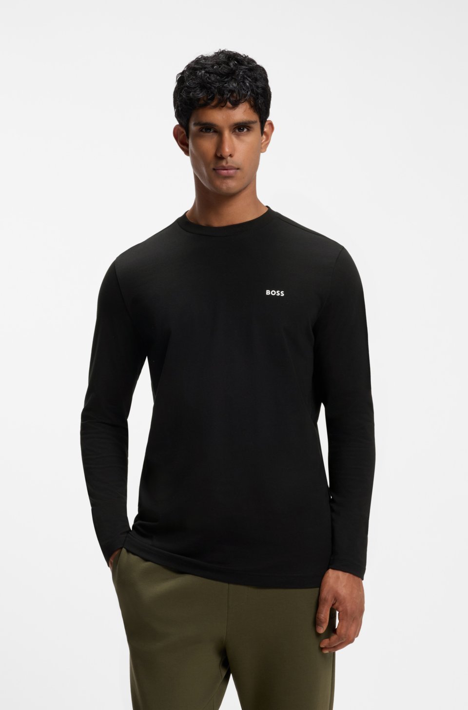 Stretch-cotton T-shirt with contrast logo