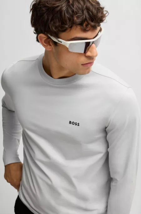 Long-sleeved T-shirt in stretch cotton with contrast logo
