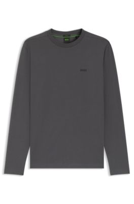 Maglia a maniche lunghe in cotone elasticizzato con logo a contrasto, Grigio scuro