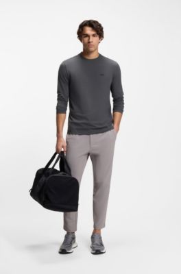 Long-sleeved stretch-cotton T-shirt with logo, Dark Grey