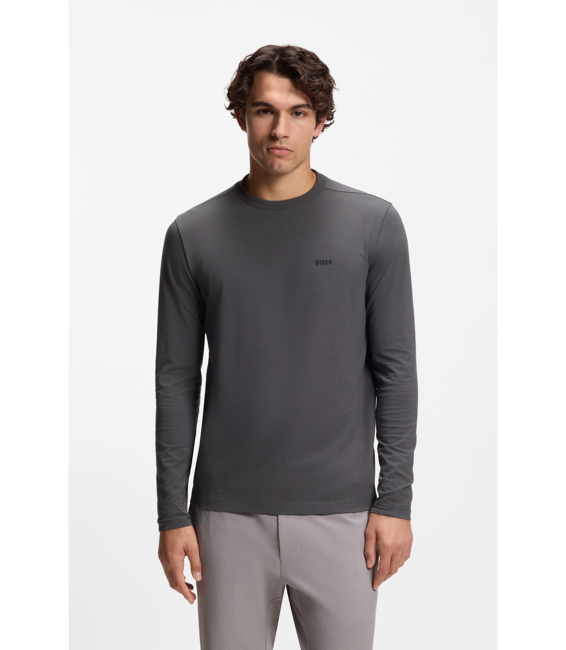 T-Shirt mit langen Ärmeln aus Stretch-Baumwolle mit Kontrast-Logo