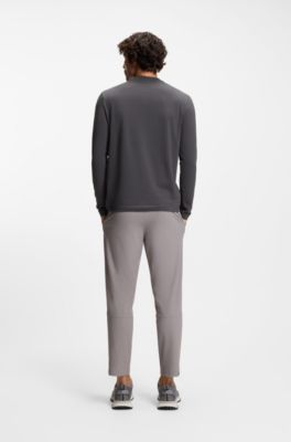 Long-sleeved stretch-cotton T-shirt with logo, Dark Grey