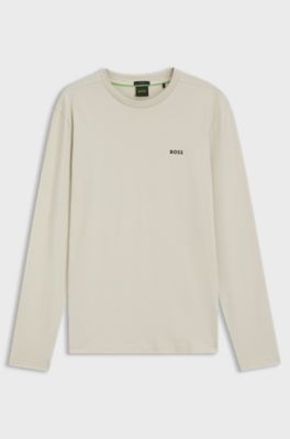 Stretch-cotton T-shirt with contrast logo, Light Beige
