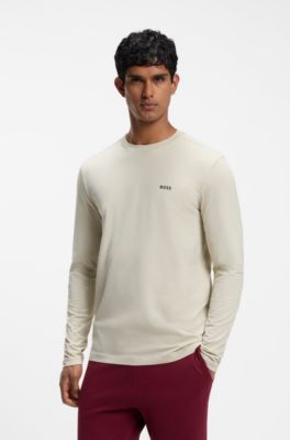 Stretch-cotton T-shirt with contrast logo, Light Beige